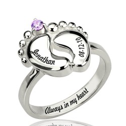 Personalised Engraved Baby Feet Ring with Birthstone - Handcrafted By Name My Rings™