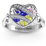 Personalised Sparkling Diamond Hearts Caged Hearts Ring with Infinity Band - Handcrafted By Name My Rings™