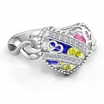 Personalised Sparkling Hearts Caged Hearts Ring with Infinity Band - Handcrafted By Name My Rings™