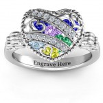 Personalised Sparkling Diamond Hearts Caged Hearts Ring with Butterfly Wings Band - Handcrafted By Name My Rings™