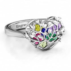 Personalised Family Tree Caged Hearts Ring with Ski Tip Band - Handcrafted By Name My Rings™