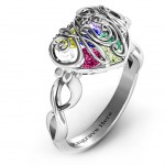 Personalised Cursive Mom Caged Hearts Ring with Infinity Band - Handcrafted By Name My Rings™