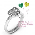 Personalised Encased in Love Petite Caged Hearts Ring with Classic with Engravings Band - Handcrafted By Name My Rings™