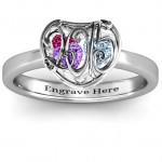Personalised 2015 Petite Caged Hearts Ring with Classic Band - Handcrafted By Name My Rings™