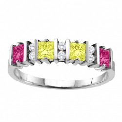 Personalised Echo 26 Princess Cut Stones Ring With Accents - Handcrafted By Name My Rings™