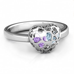 Personalised Encased in Love Petite Caged Hearts Ring with Infinity Band - Handcrafted By Name My Rings™