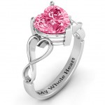 Personalised Heart Shaped Stone with Interwoven Heart Infinity Band Ring - Handcrafted By Name My Rings™