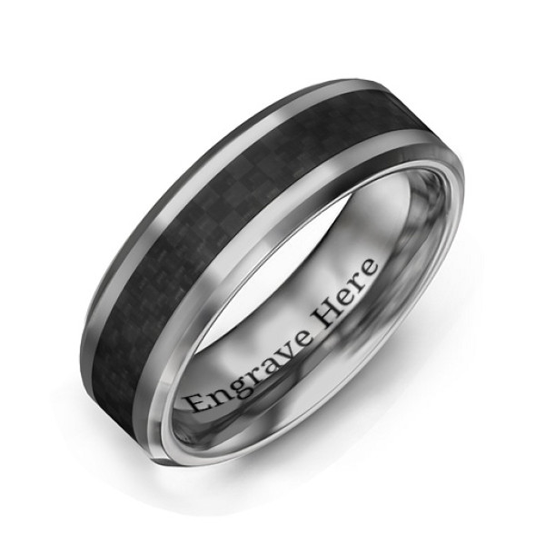 Personalised Men's Black Carbon Fiber Inlay Polished Tungsten Ring - Handcrafted By Name My Rings™ Personalised Men's Black Carbon Fiber Inlay Polished Tungsten Ring - Handcrafted By Name My Rings™