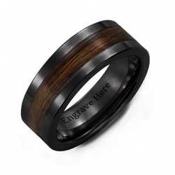 Personalised Men's Ceramic Ring With Wooden Inlay - Handcrafted By Name My Rings™