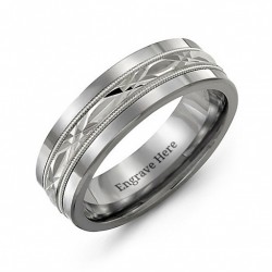 Personalised Men's Cut Out XO Centre Tungsten Band Ring - Handcrafted By Name My Rings™