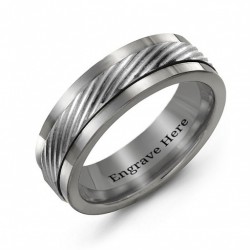 Personalised Men's Polished Tungsten Detailed Centre Band Ring - Handcrafted By Name My Rings™