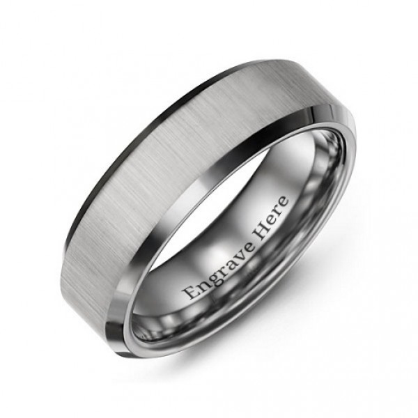Personalised Men's Satin Finish Centre Polished Tungsten Ring - Handcrafted By Name My Rings™