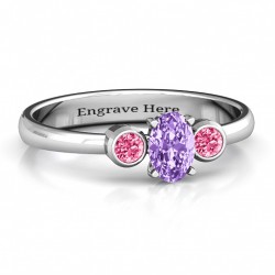 Personalised Oval Centre with Twin Bezel Rounds Ring - Handcrafted By Name My Rings™