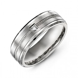 Personalised Rope Design Men's Ring with Stone and Beveled Edges - Handcrafted By Name My Rings™