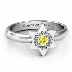 Personalised Star of David with Stone and Roping Ring - Handcrafted By Name My Rings™
