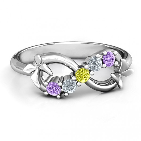 Personalised 5 Stone Infinity with Soaring Butterflies - Handcrafted By Name My Rings™
