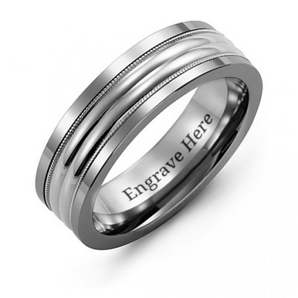 Personalised Tungsten Men's Double Row Inlay Tungsten Band Ring - Handcrafted By Name My Rings™