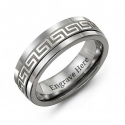 Personalised Tungsten Men's Greek Key Tungsten Band Ring - Handcrafted By Name My Rings™