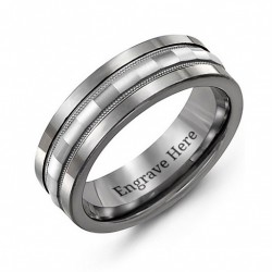 Personalised Tungsten Men's Tungsten Grooved Centre Band Ring - Handcrafted By Name My Rings™