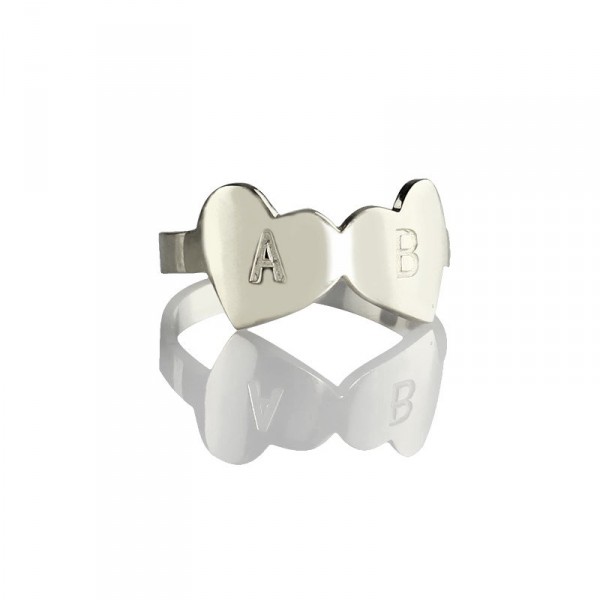 Personalised Double Heart Ring Engraved Letter - Handcrafted By Name My Rings™