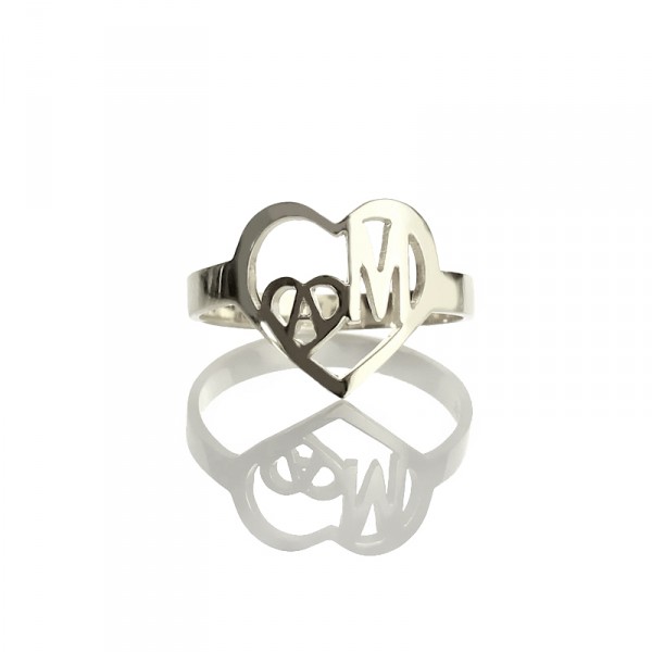 Personalised Heart in Heart Double Initials Ring - Handcrafted By Name My Rings™