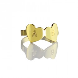 Personalised Custom Double Heart Ring Engraved Letter - Handcrafted By Name My Rings™