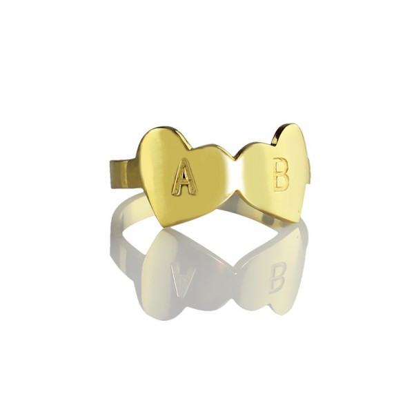 Personalised Custom Double Heart Ring Engraved Letter - Handcrafted By Name My Rings™